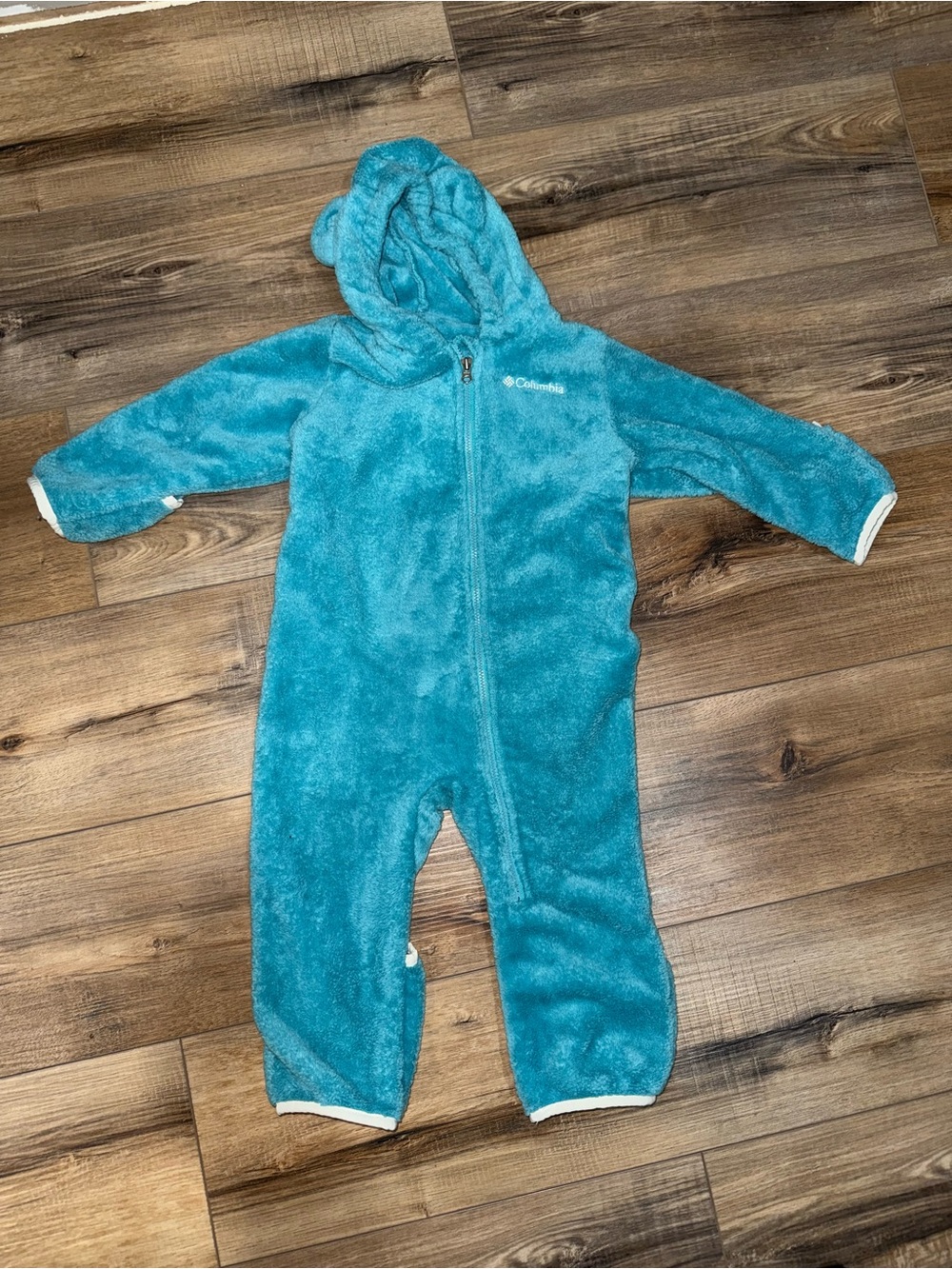 Columbia Teal Plush Hooded Infant One-Piece